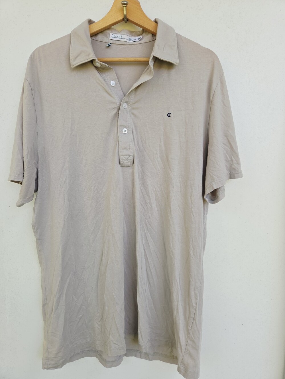 Criquet Players Shirt Polo Men XL Slim Fit Cream Pima Cotton Short Sleeve *Read*
